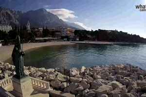 Статуя Святого Николая и пляж, Башка-Вода, Хорватия - веб камера